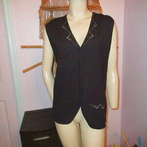 Vtg Christine Alexander Cardigan Sweater Vest Size L Rhinestones Knit Sleeveless